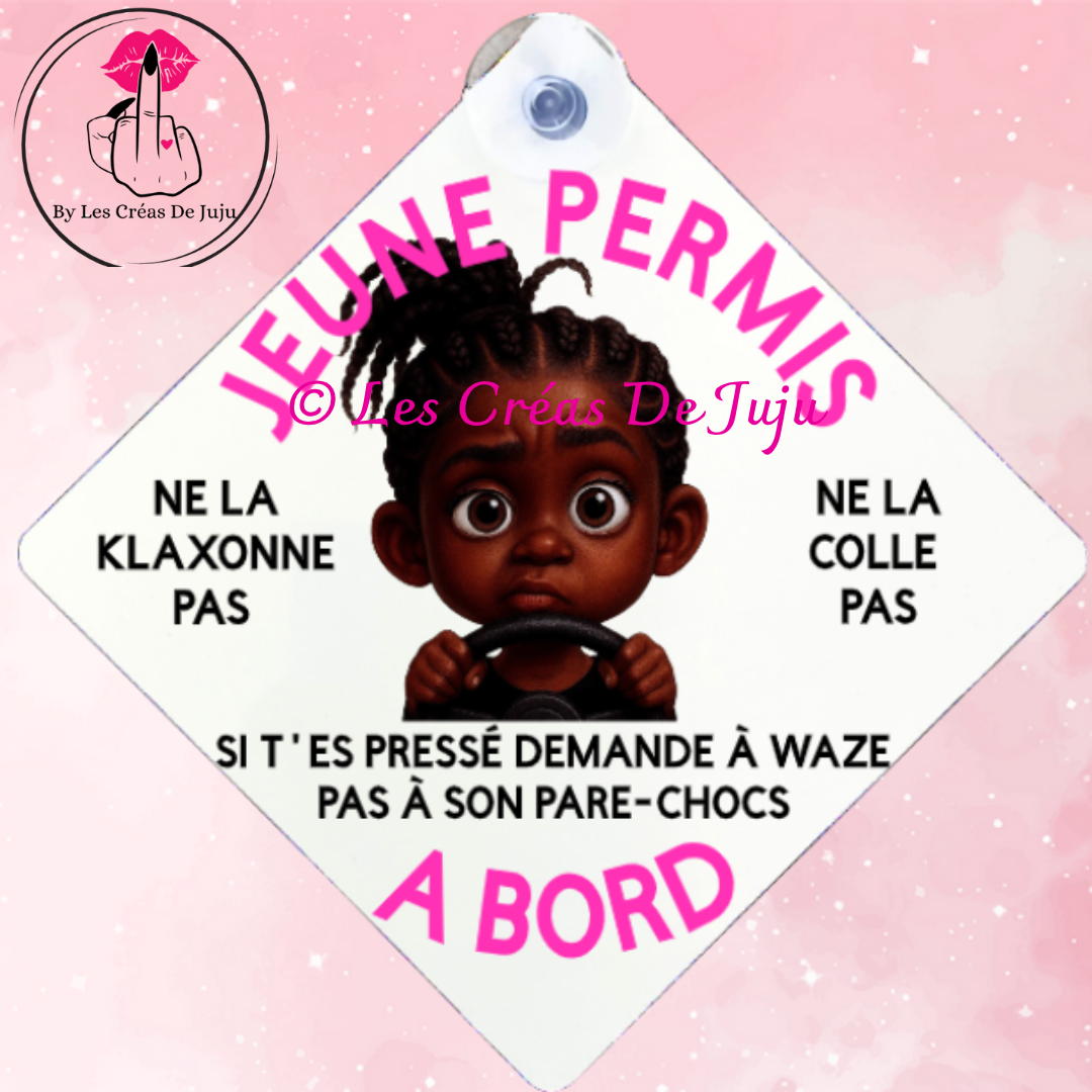 Plaque ventouse jeune permis brune, blonde, rousse, peau noire