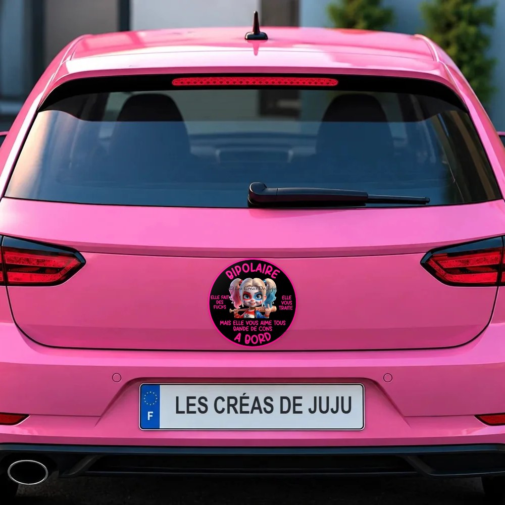 Magnet bipolaire à bord plusieurs versions sur le coffre d'une voiture rose – Les Créas De Juju