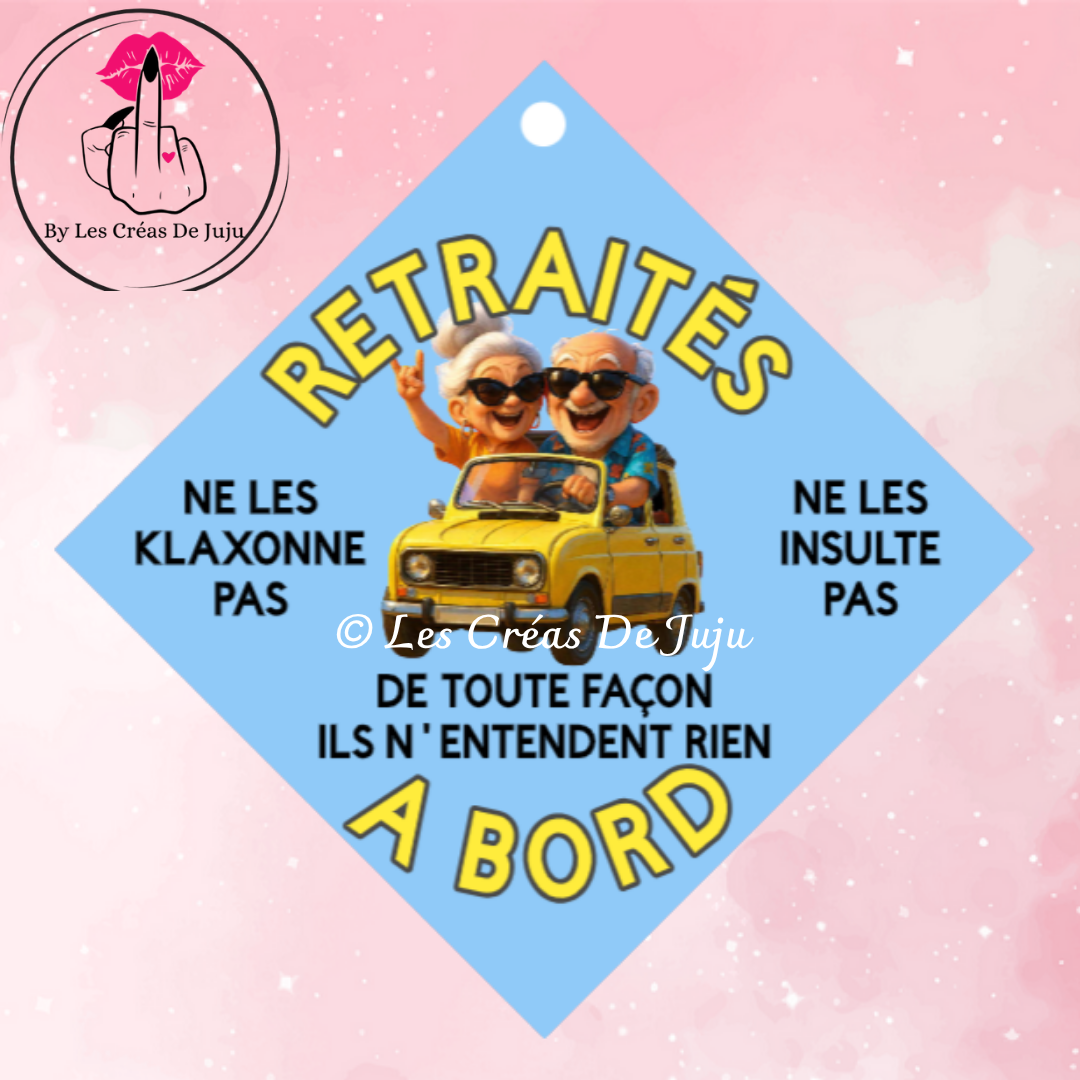 Plaque ventouse papy et mamie à bord et retraités à bord plusieurs versions