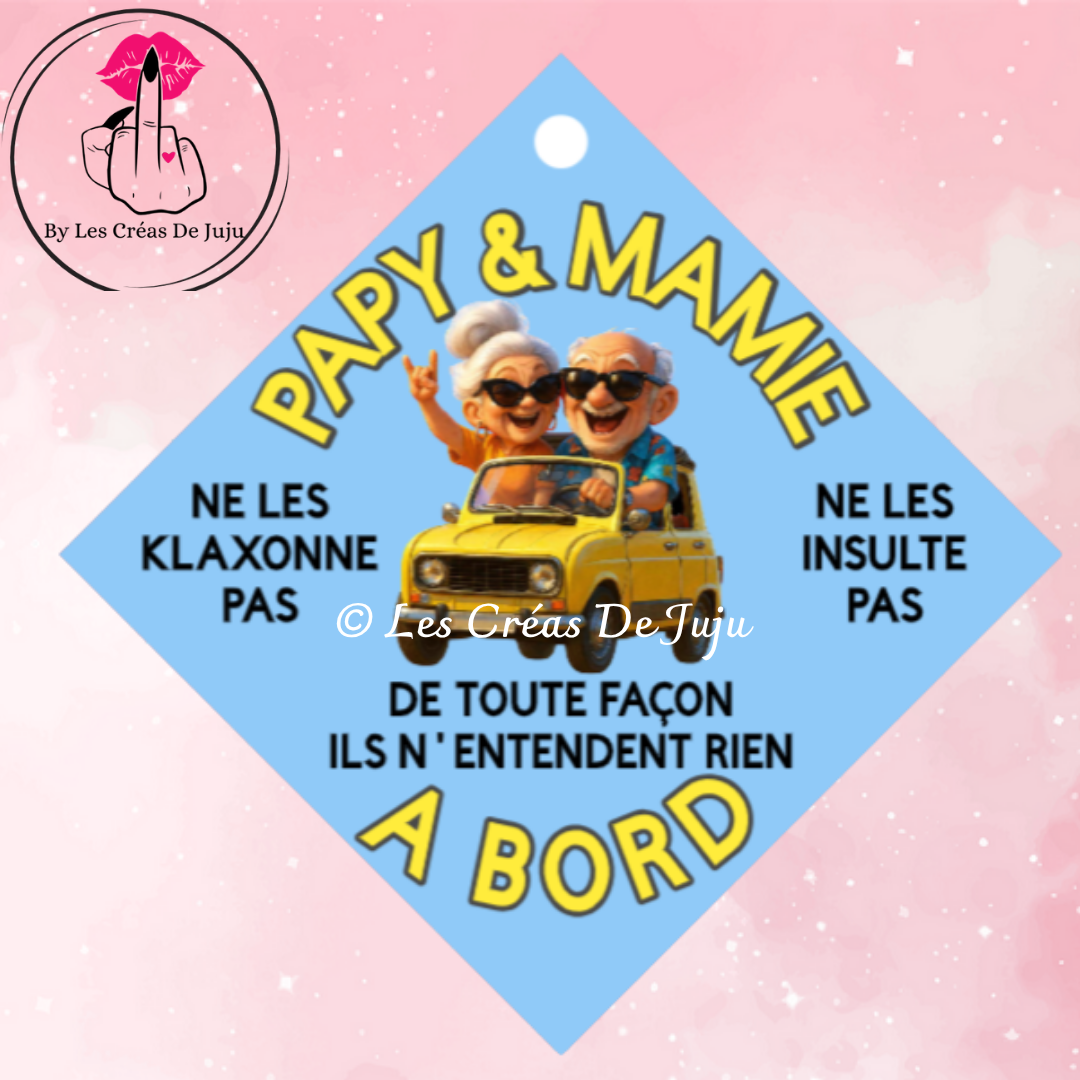 Plaque ventouse papy et mamie à bord et retraités à bord plusieurs versions
