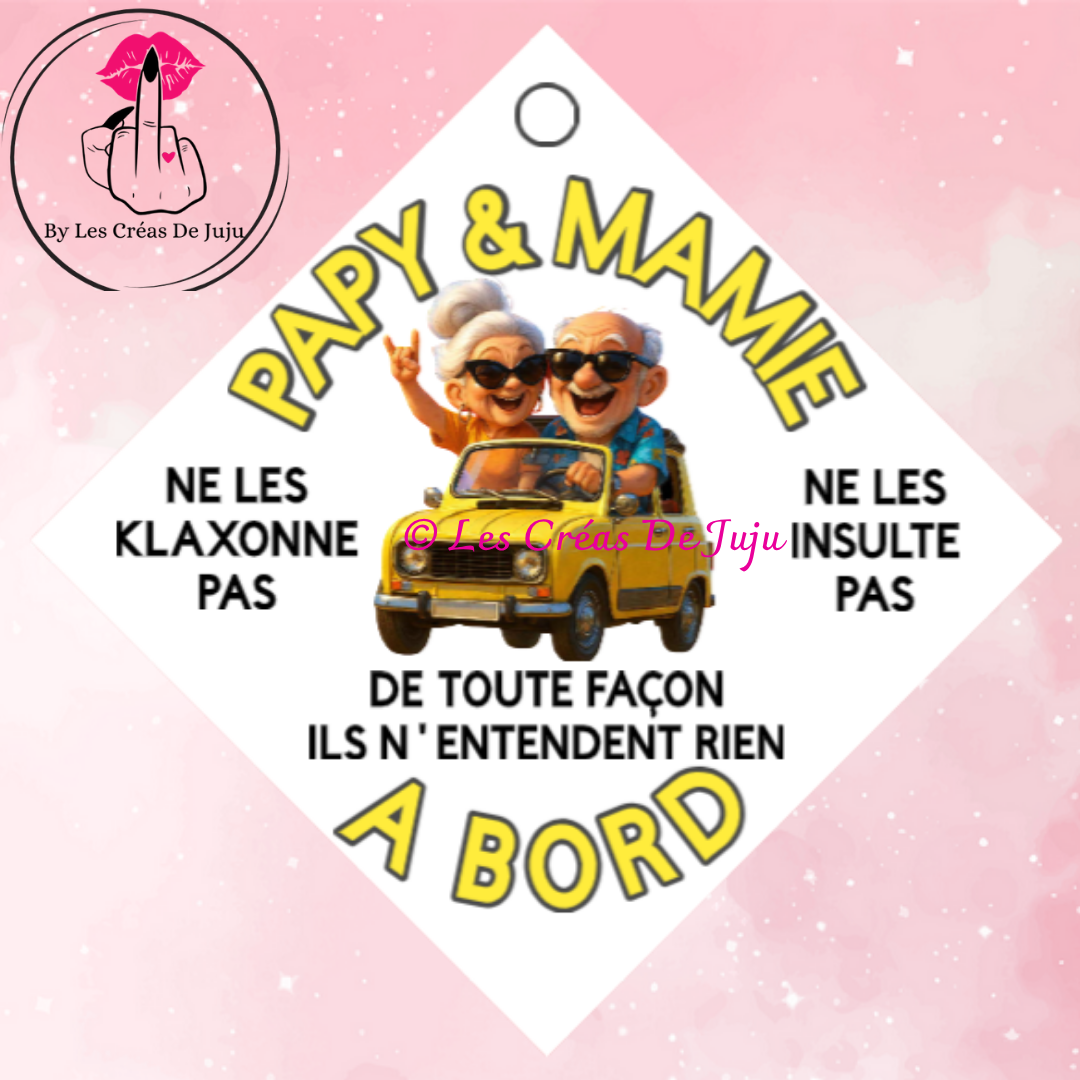 Plaque ventouse papy et mamie à bord et retraités à bord plusieurs versions