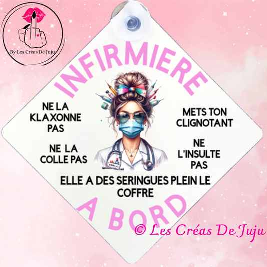 Plaque ventouse humour "infirmière à bord" - Les Créas de Juju