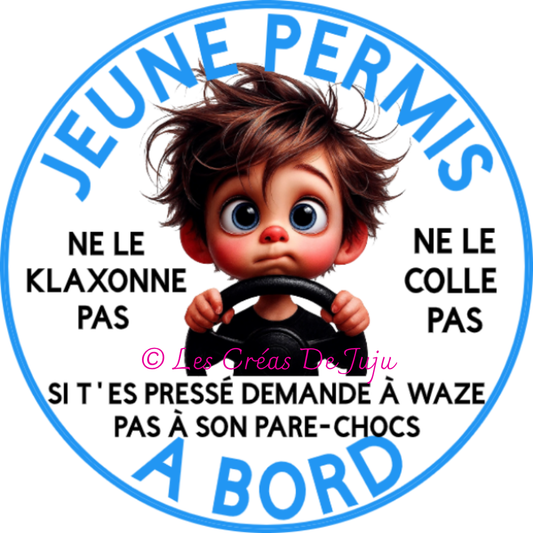 Macaron aimanté jeune permis à bord garçon brun