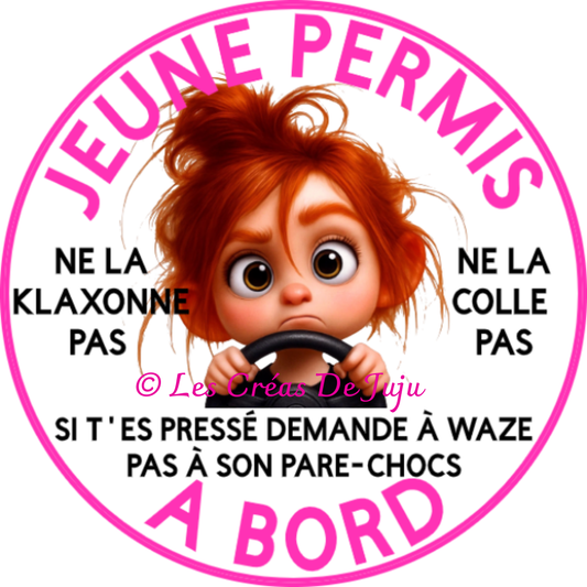 Stickers jeune permis à bord fille rousse