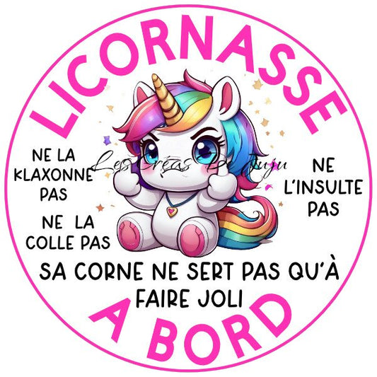 Sticker pour voiture humour "à coller licornasse à bord" - Les Créas de Juju