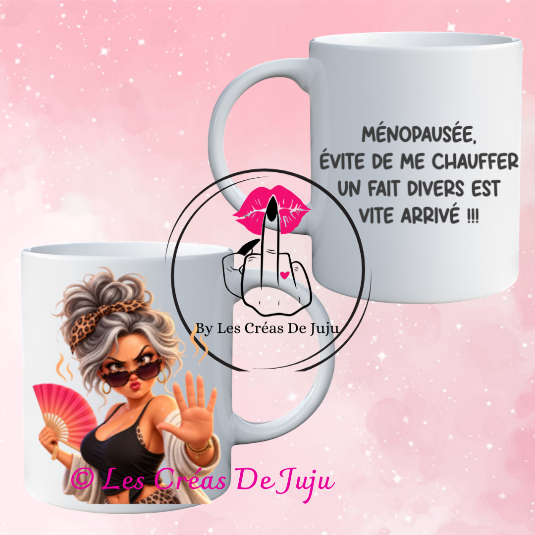Mug ménopause humour - illustration femme avec éventail, Les Créas de Juju