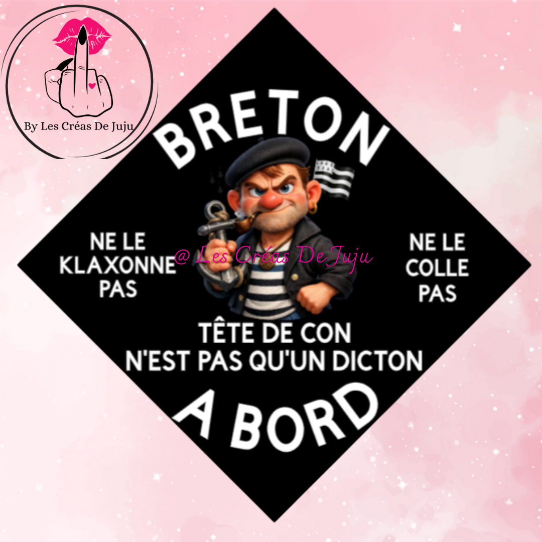 Plaque ventouse humour "Breton à bord" fond noir 14 x 14 cm - Les Créas de Juju - photo 2