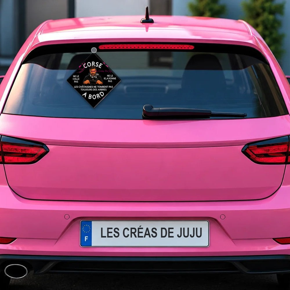 Plaque ventouse Corse à bord homme derrière la lunette arrière d'une voiture rose – Les Créas De Juju
