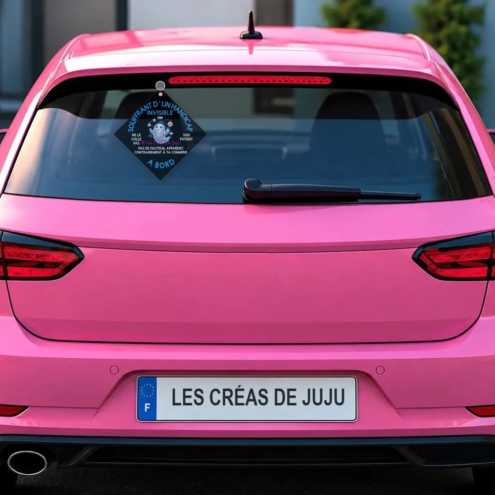 Plaque souffrant d'un handicap invisible homme 3 versions derrière la lunette arrière d'une voiture rose – Les Créas De Juju