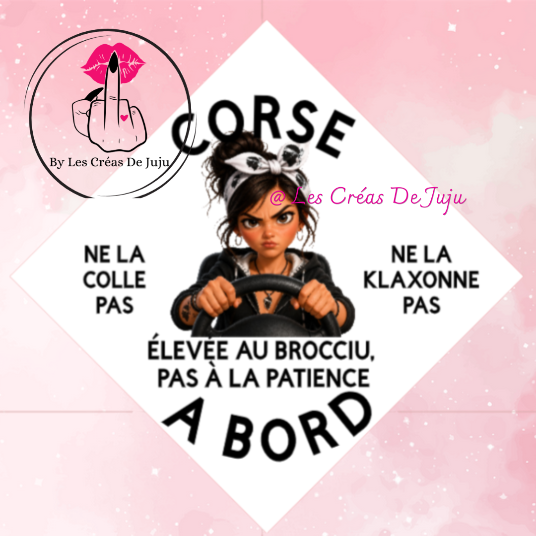 Plaque ventouse humour "Corse à bord" fond blanc, élevée au brocciu, 14 x 14 cm - Les Créas de Juju