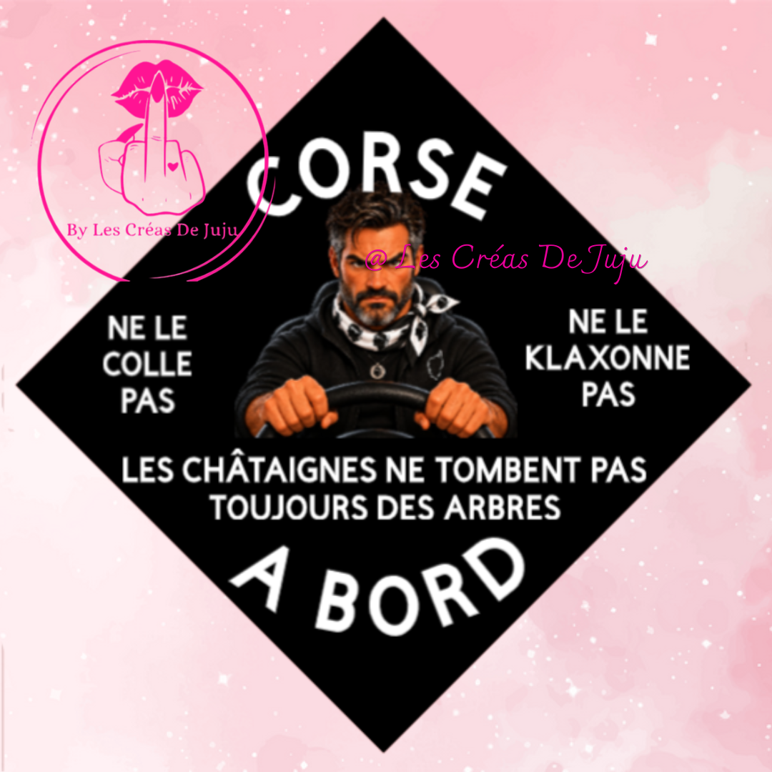 Plaque ventouse humour "Corse à bord" homme, les châtaignes ne tombent pas toujours des arbres, 14 x 14 cm - Les Créas de Juju