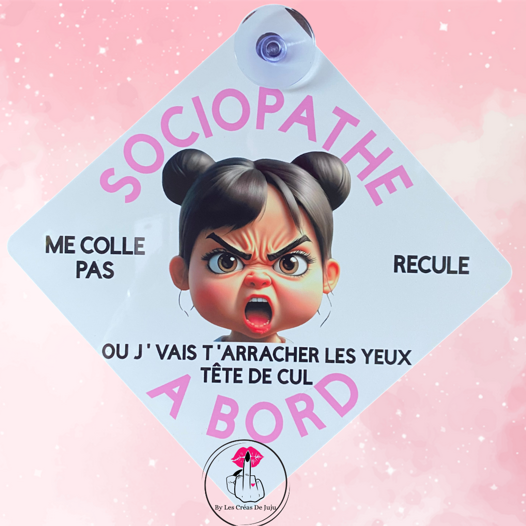 Plaque ventouse humour "sociopathe à bord brune, blonde, rousse, peau noire, cheveux blancs , lunettes" - Les Créas de Juju