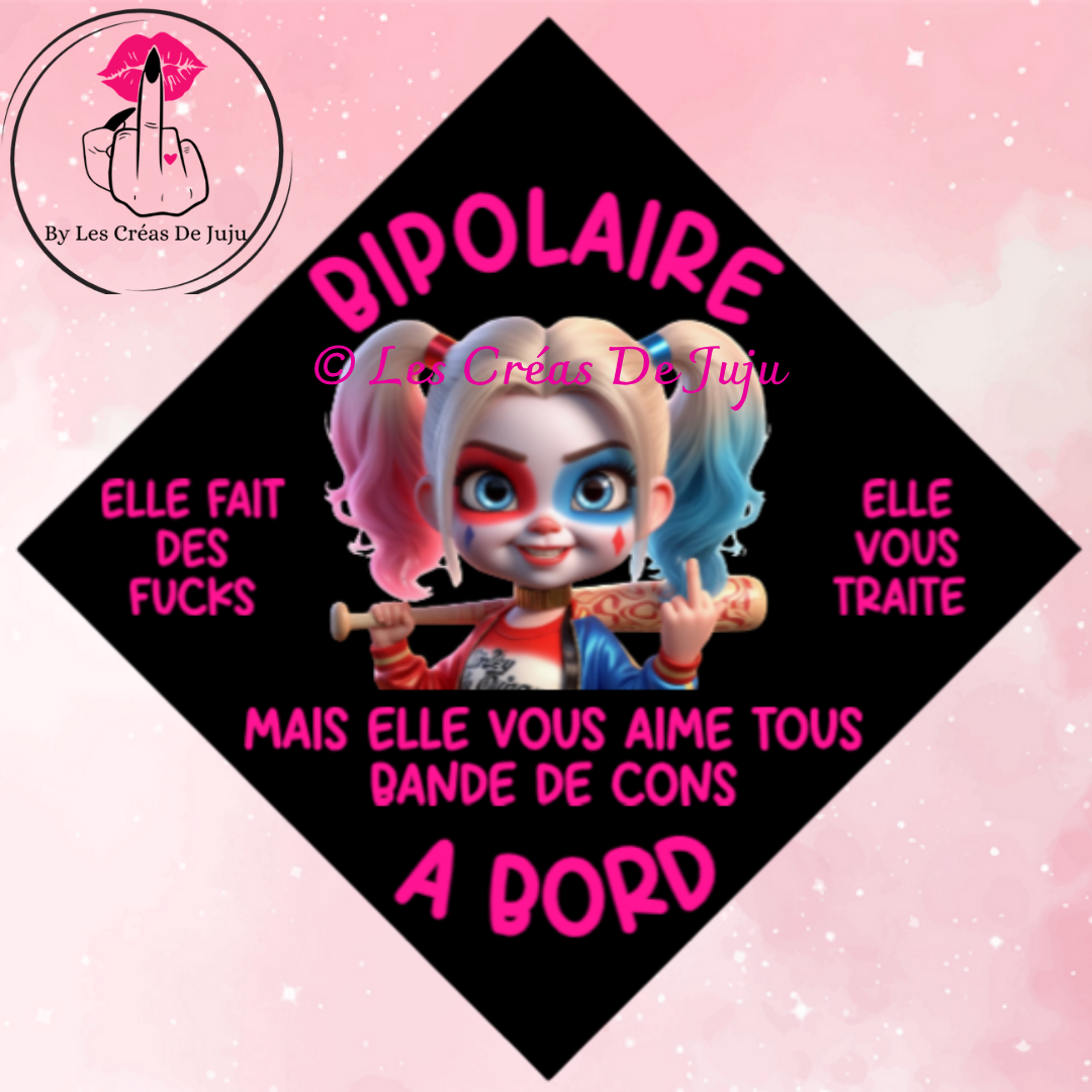 Plaque ventouse humour "bipolaire à bord" - Les Créas de Juju