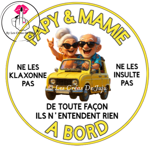 Stickers à coller papy et mamie à bord