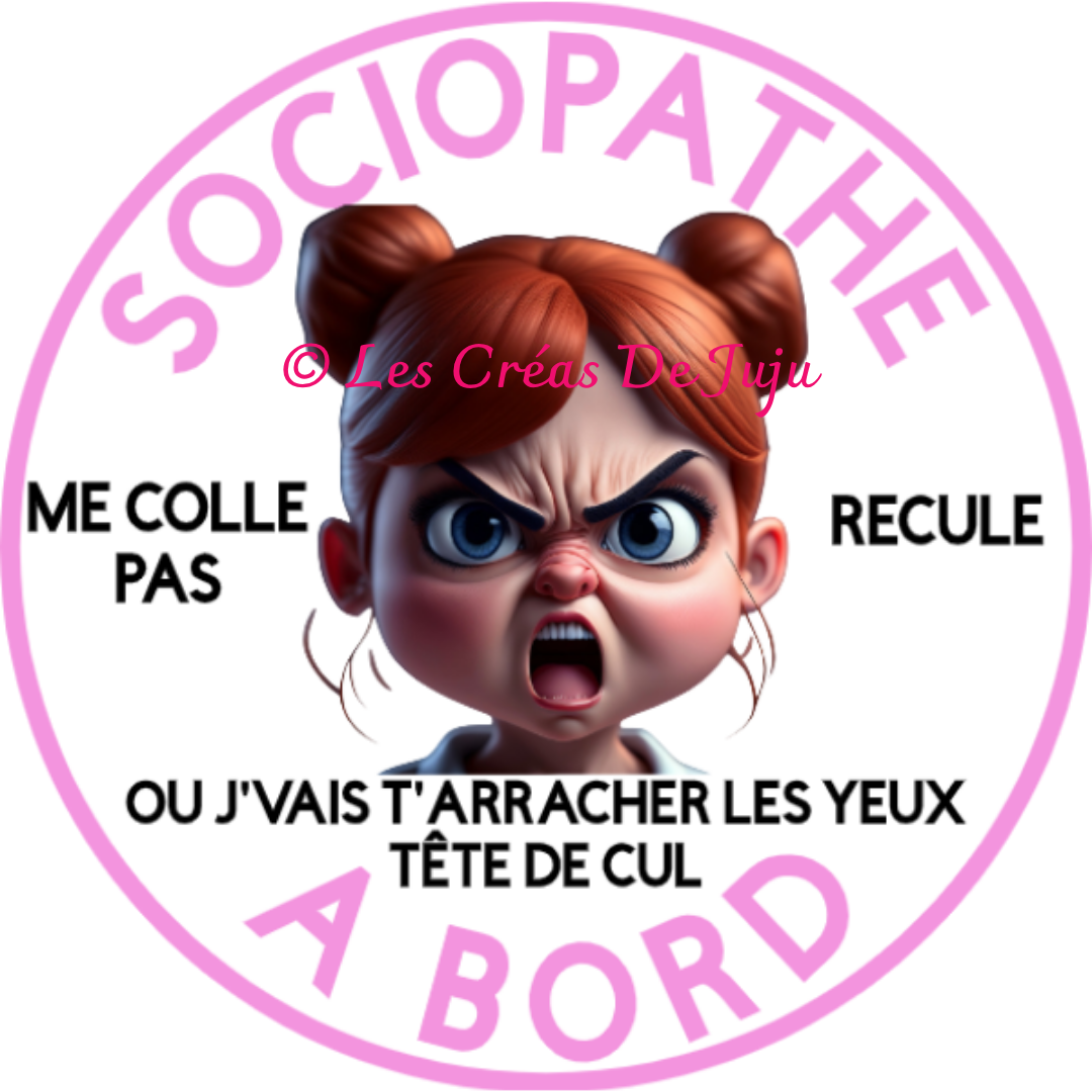 Sticker pour voiture humour "Macaron aimanté voiture Sociopathe à bord (blonde, rousse...)" - Les Créas de Juju - photo 3