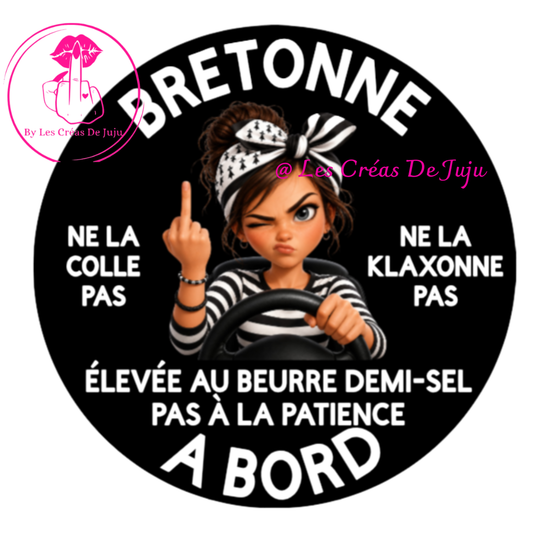 Magnet pour voiture humour "Bretonne rebelle à bord" 18 cm - Les Créas de Juju