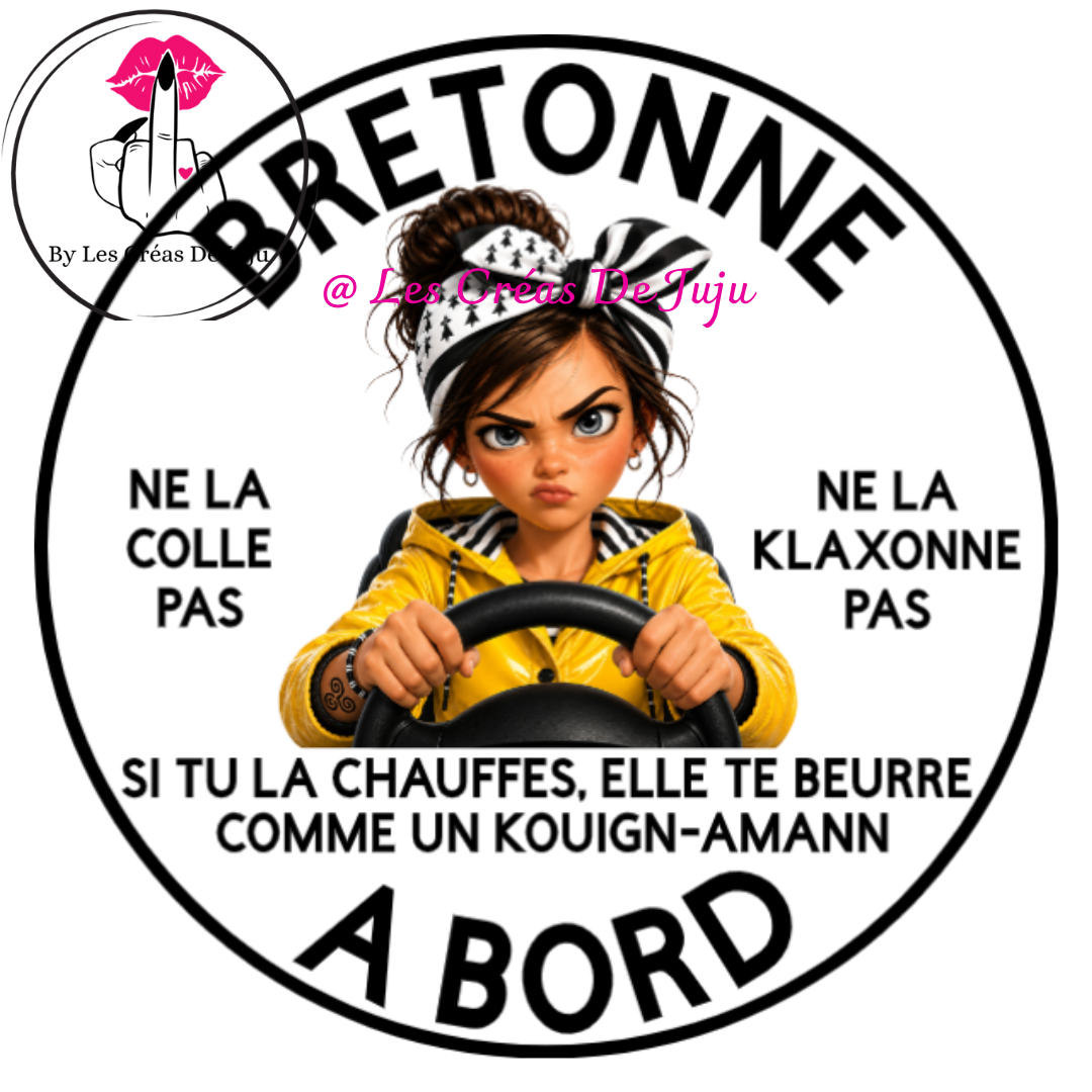 Magnet pour voiture humour "Bretonne à bord" 18 cm - Les Créas de Juju