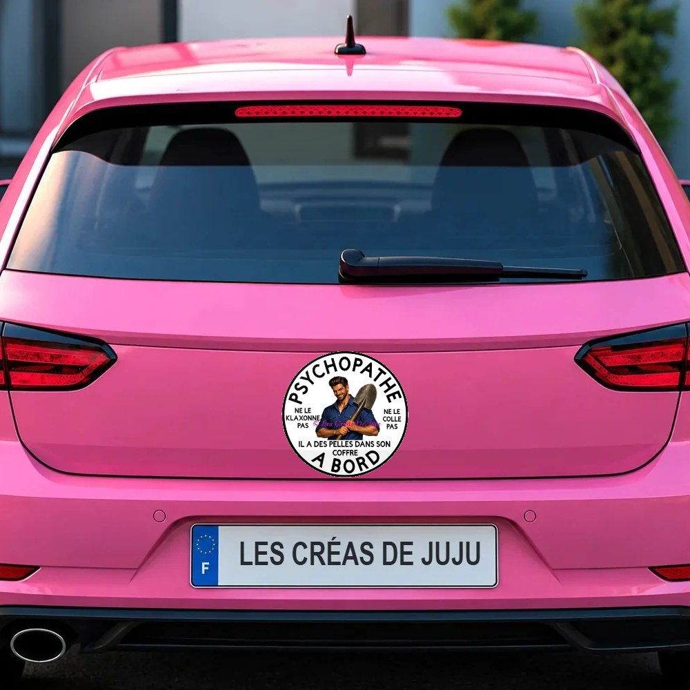 Stickers psychopathe homme sur le coffre d'une voiture rose – Les Créas De Juju