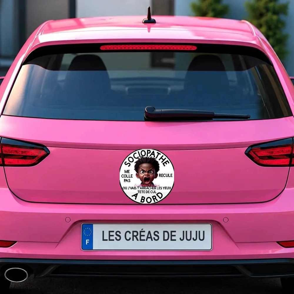 Stickers sociopathe à bord peau noire homme sur le coffre d'une voiture rose – Les Créas De Juju