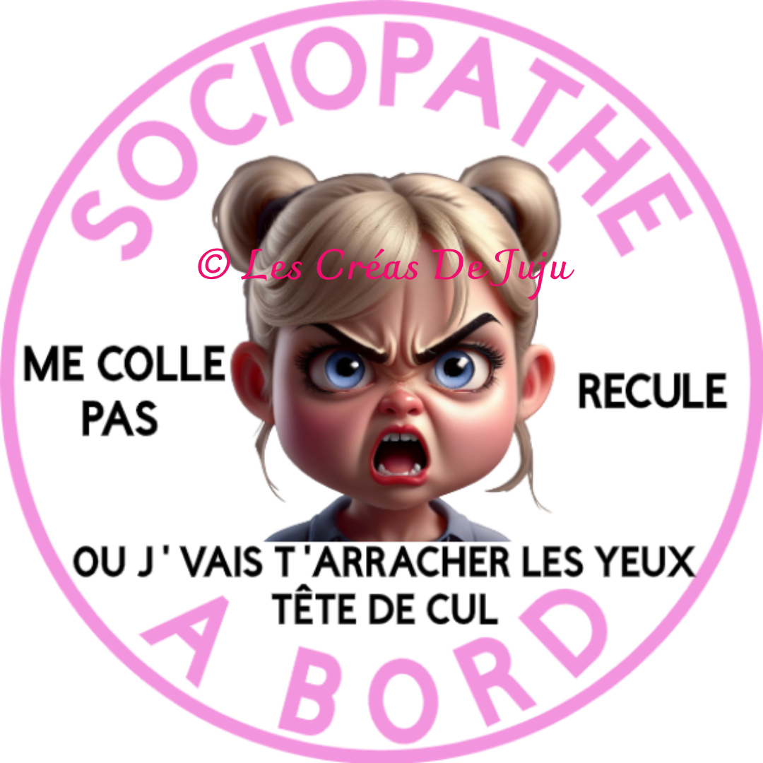 Sticker pour voiture humour "Macaron aimanté voiture Sociopathe à bord (blonde, rousse...)" - Les Créas de Juju - photo 2