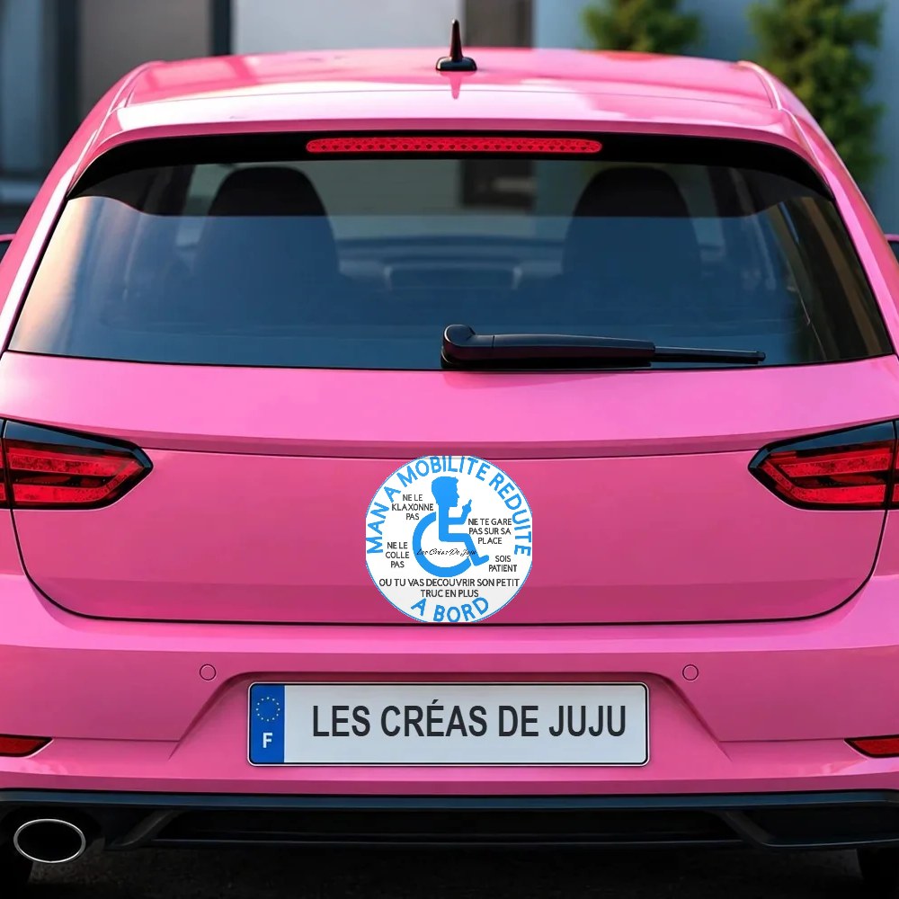 Stickers personne à mobilité réduite version man sur le coffre d'une voiture rose – Les Créas De Juju