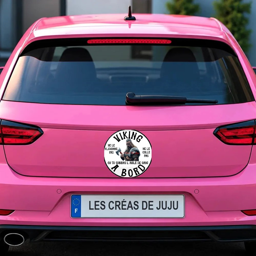Stickers viking homme à bord sur le coffre d'une voiture rose – Les Créas De Juju