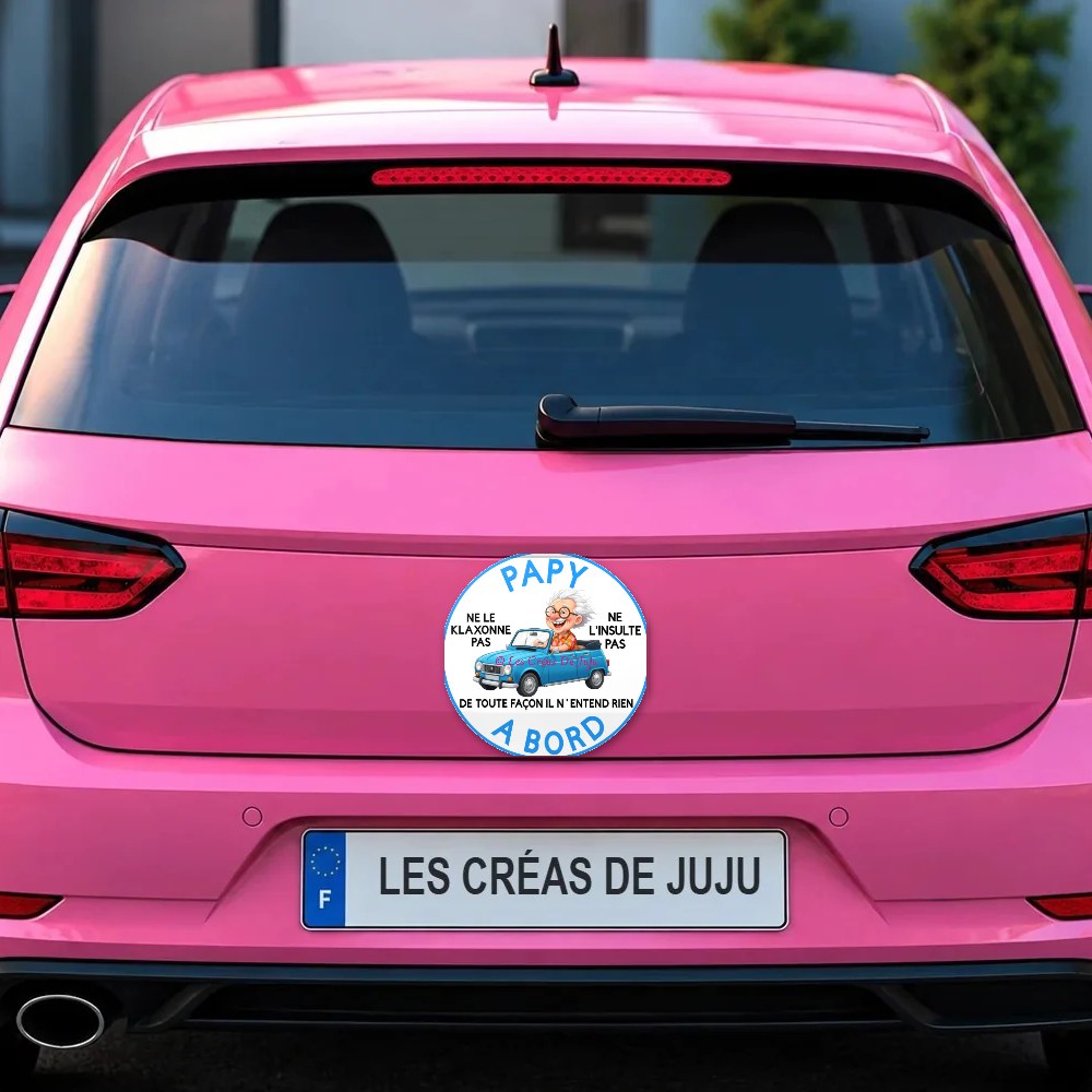 Magnet papy à bord sur le coffre d'une voiture rose – Les Créas De Juju